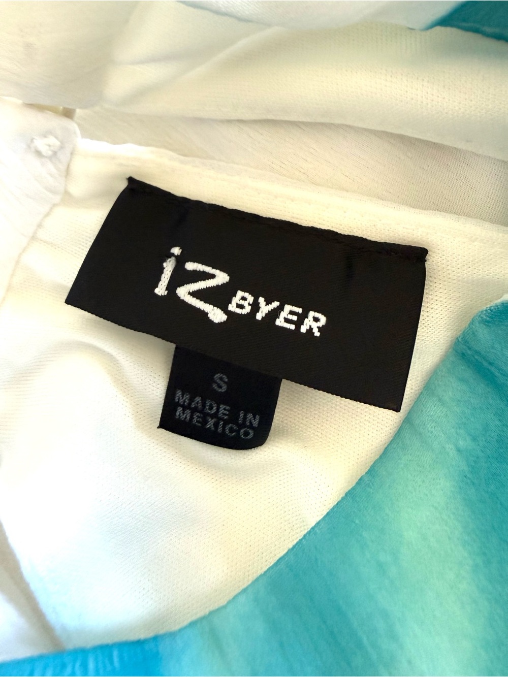IZ Byer Y2K Tropical Lily Halter Top Blouse Teal Blue Yellow Mock Neck Size S - Picture 10 of 12